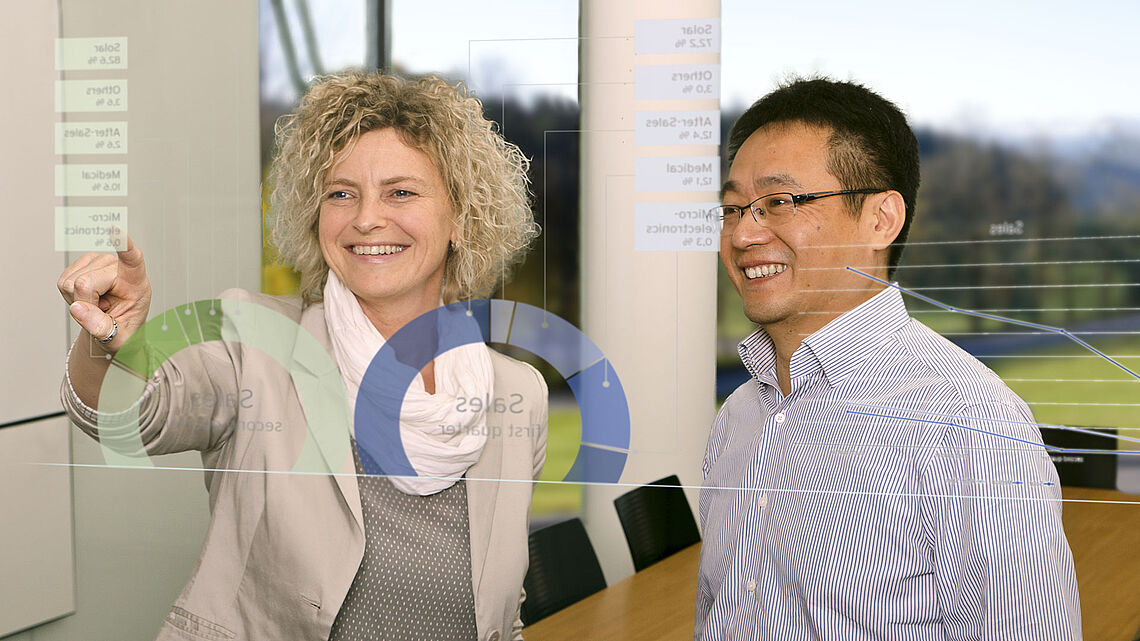 RENA employees planning in front of a glass wall