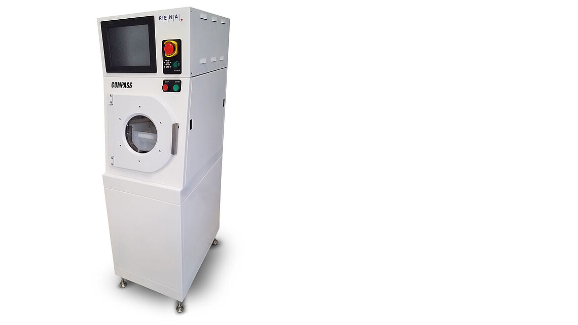 white COMPASS Spin Rinse Dryer white COMPASS Spin Rinse Dryer that rinse off any residues left over from previous process steps and then dry the wafer