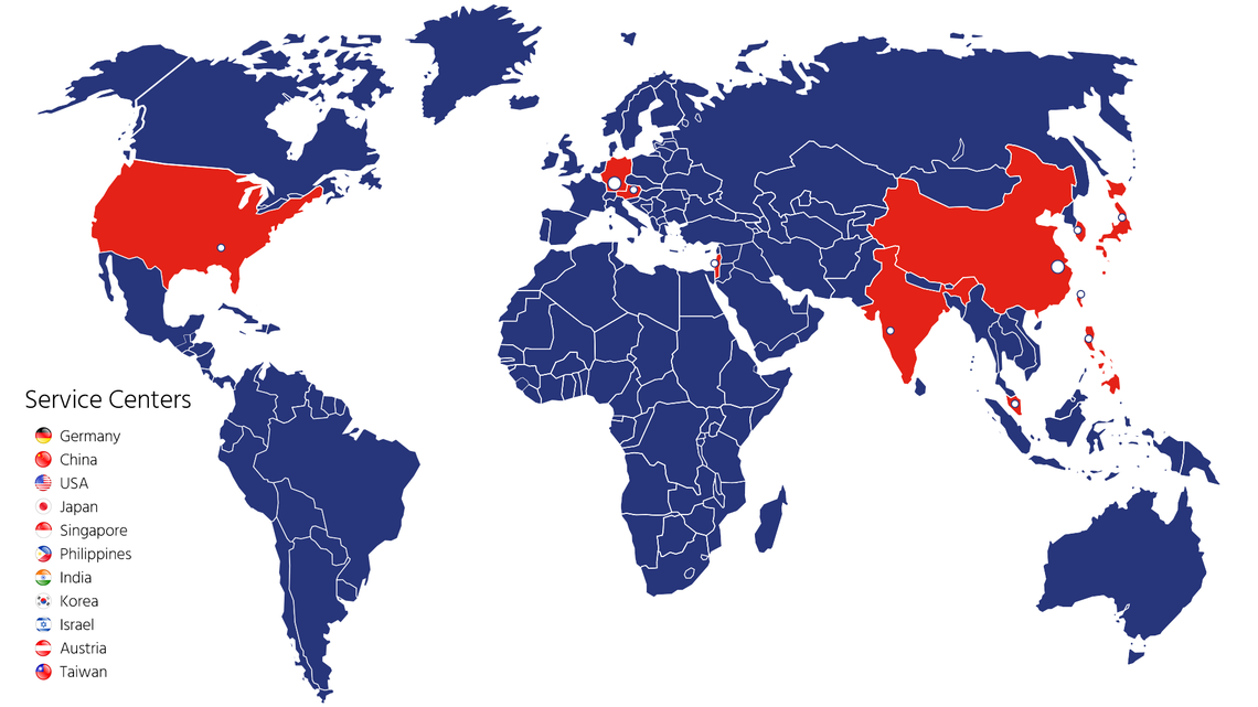 RENA Service Centers world map